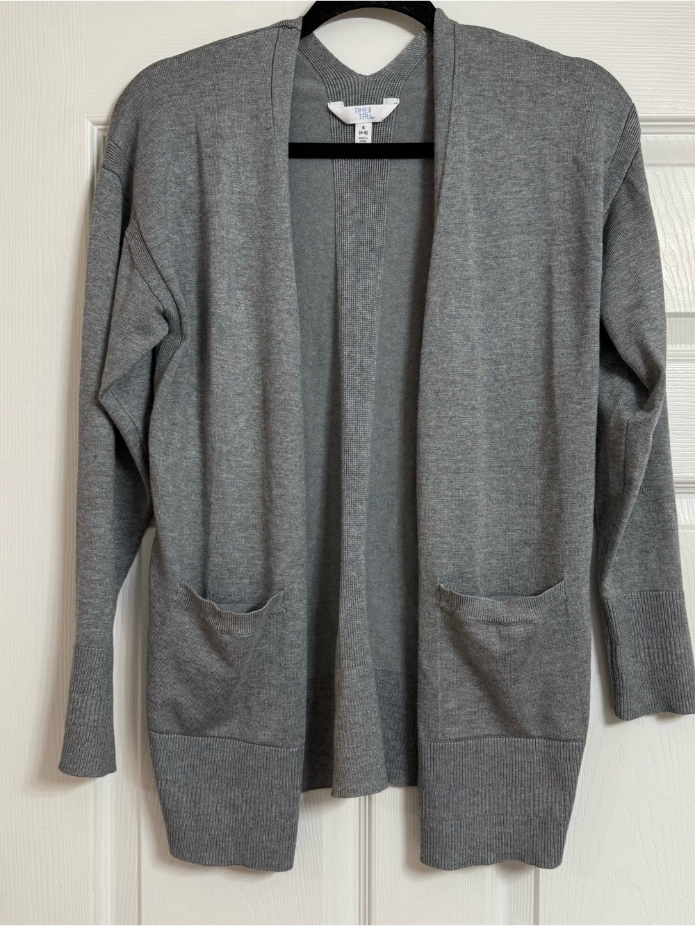 Time and Tru Gray Open-Front Pocket Cardigan